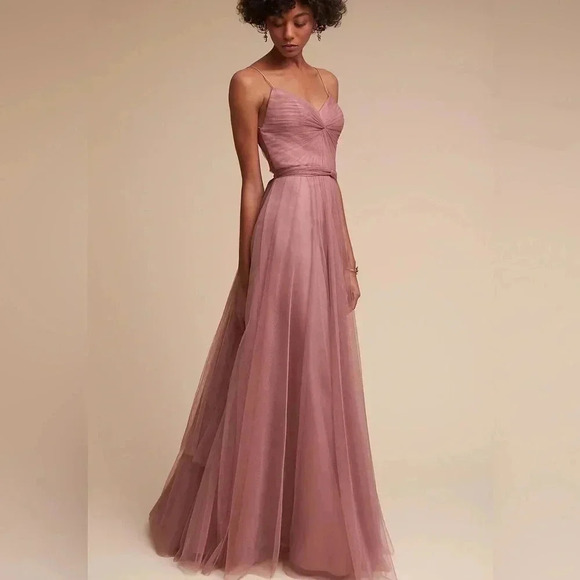 Waters BHLDN Tinsley Dress Rosey Mauve Tulle Sleeveless Bridesmaid Bow Size 0 - Picture 2 of 15